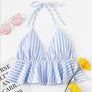 Striped Frill Halter Top 🌼